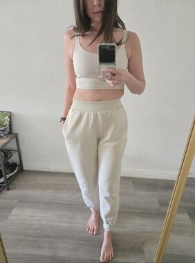 ZARA Women's Ecru Ribbed Waist Sweatpants, M